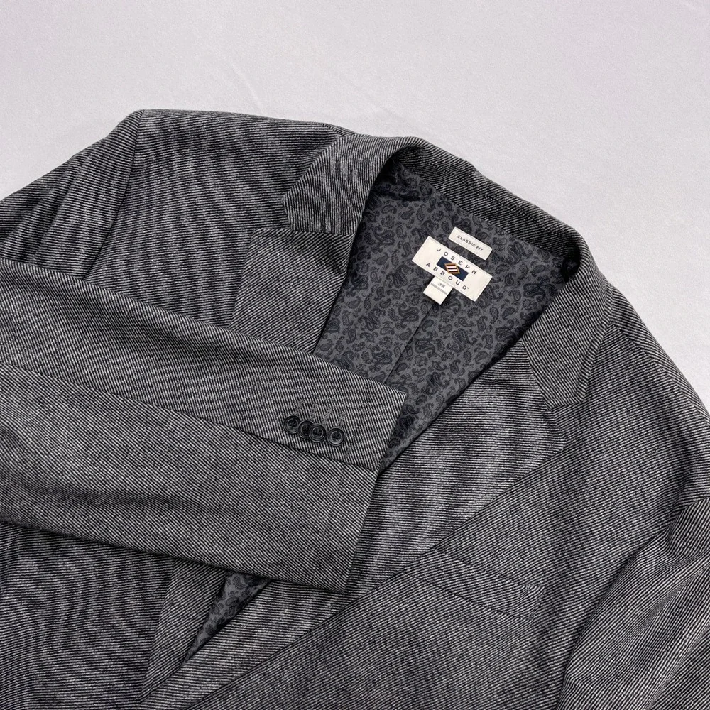 Joseph Abboud Sport Coat Classic Fit Wool Blend Herringbone Grey Mens 3X